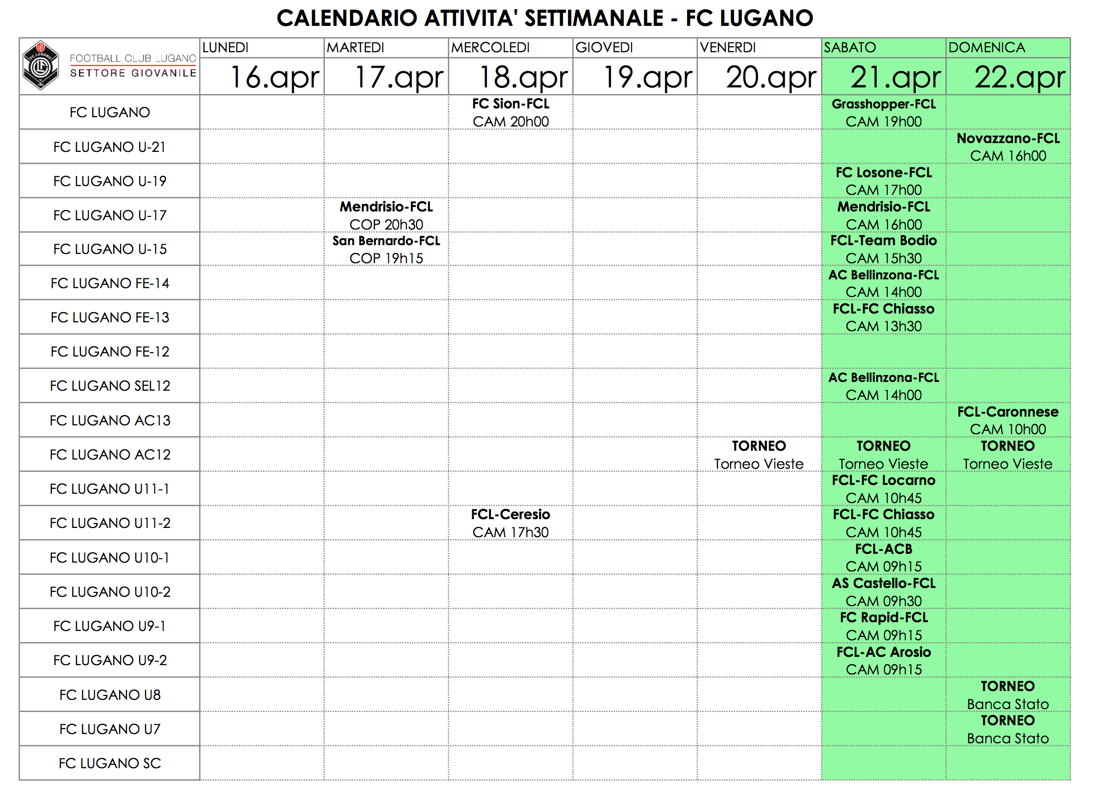 Programma del Week end.