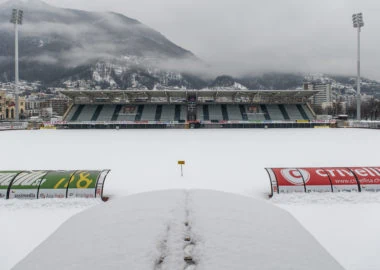 Lo Stadio di Cornaredo con la neve